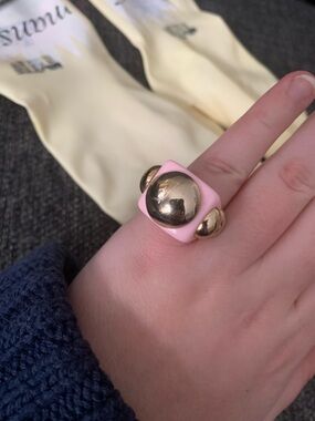 La Manso Pink Enamel Ring with Polished Gold Domes